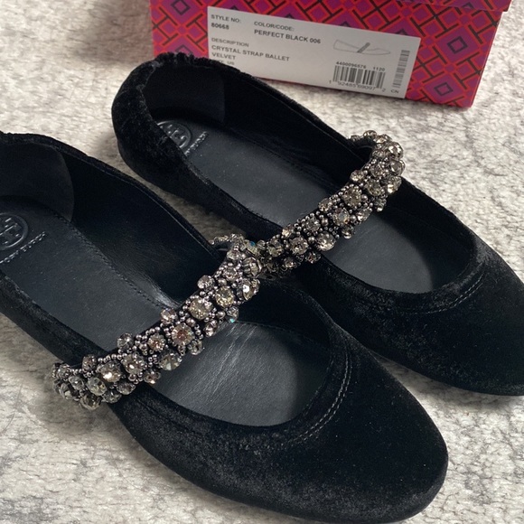 Gently used  Tory Burch Crystal Strap Flats Size 9.5 - Perfect Black - Picture 6 of 8